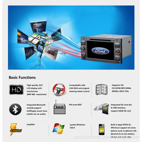 Wholesale Car DVD Player for Ford with 1.2g CPU Support GPS, DVD, Raido, Bt, SD, USB, iPhone5, 5c, 5s, 1080P Video Function